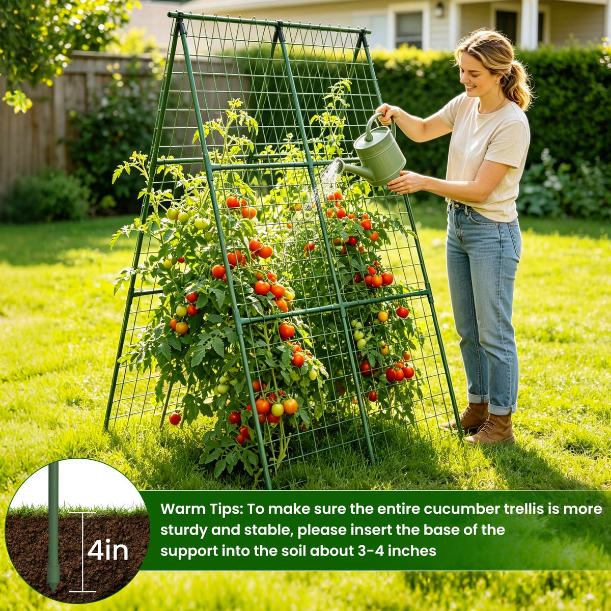 2 Pack Cucumber Trellis 32" L x 48" H, A-Frame Garden Trellis for Climbing Plants Outdoor, Vegetable Trellis for Raised Bed, Support for Squash Pea Zucchini Grape Flowers Tomato