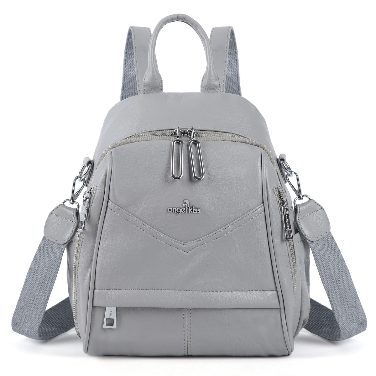 Angel Kiss Small Backpack Purse for Women,Soft Vegan Leather Roomy Backpacks,Designer Ladies Shoulder Backpack Fashion Handbag with Removable Strap,Grey