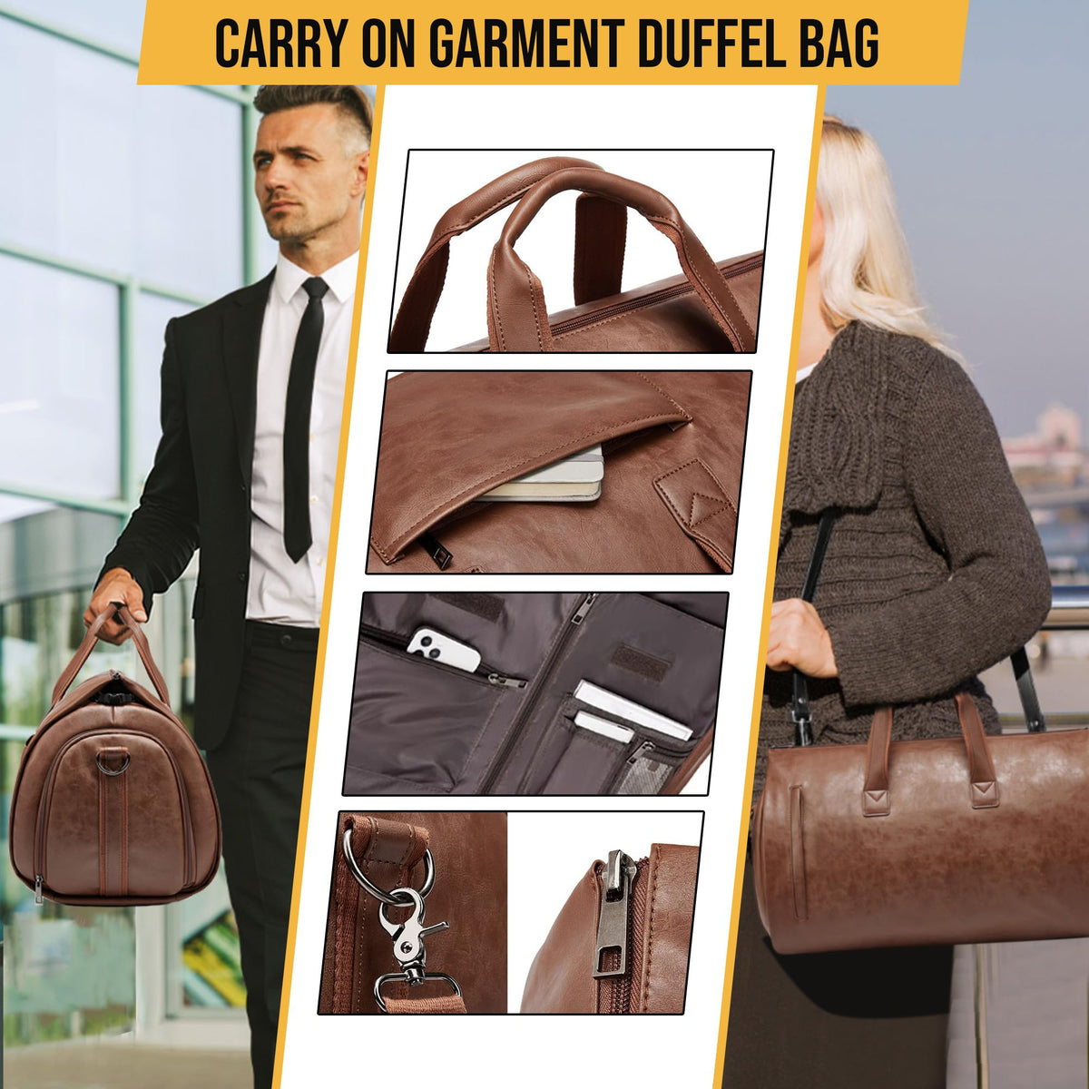 Wymulot Convertible Garment Bag, Carry on Garment Duffel Bag with Shoulder Strap, Men's Women's Travel Clothing Bag with Shoe Compartment, 2-in-1 Hanging Suitcase Suit Business Travel Bag (Brown)