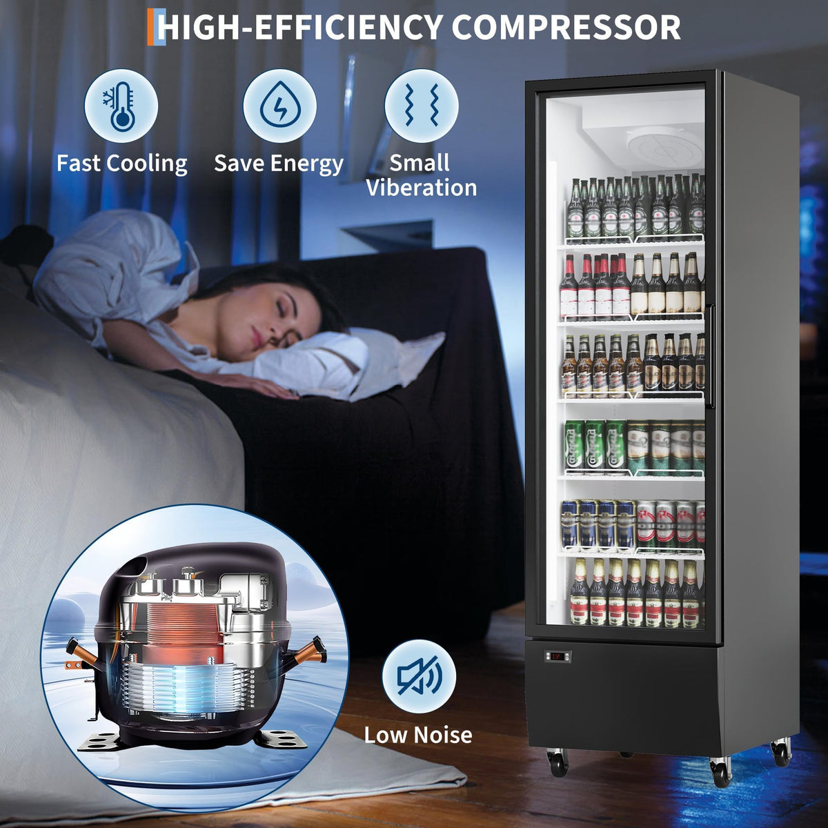 Commercial Refrigerator 17.7 Cu.ft Beverage Cooler, Glass Door Display Fridge with 5 Adjustable Shelves, Large Capacity Bar Fridge for Restaurant, Store, Upright Freezer for Home, Black