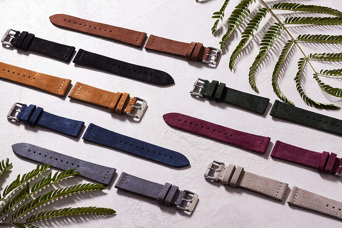 Benchmark Basics Dark Brown 20mm Suede Watch Strap - Vintage Leather Watch Band for Men & Women - Compatible with Regular & Smart Watches