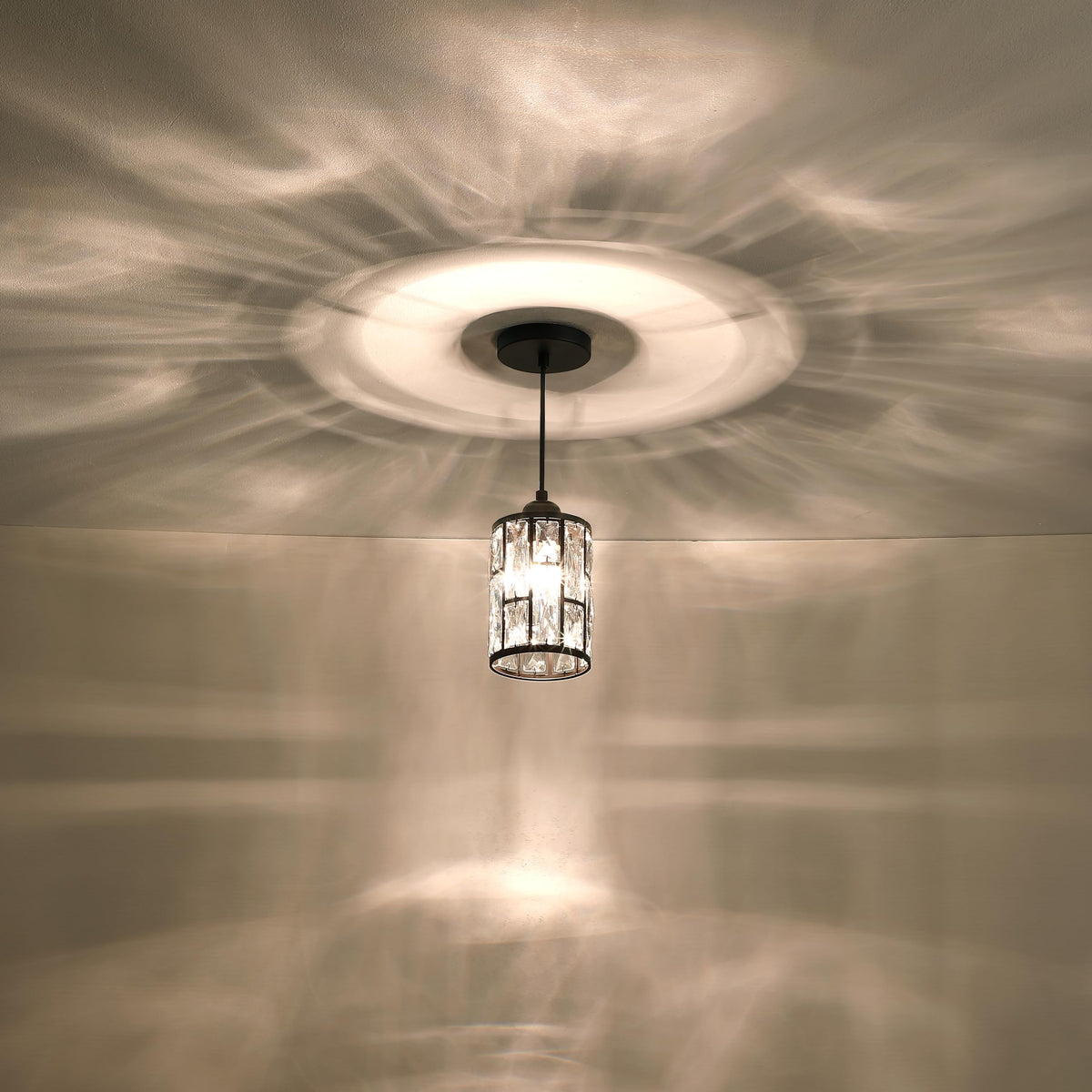Dolaimy House 2 Pack Pendant Light Fixture, 6.3in Crystal Plate, Oil Rubbed Bronze, Modern Design for Bar, Dining Room, Living Room