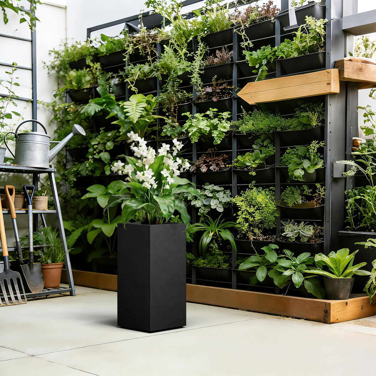 Kante 23.6" H Tall Rectangular Concrete Planter, Modern Square Diameter Plant Pot with Drainage Hole and Rubber Plug for Indoor Outdoor Home Patio Garden, Black