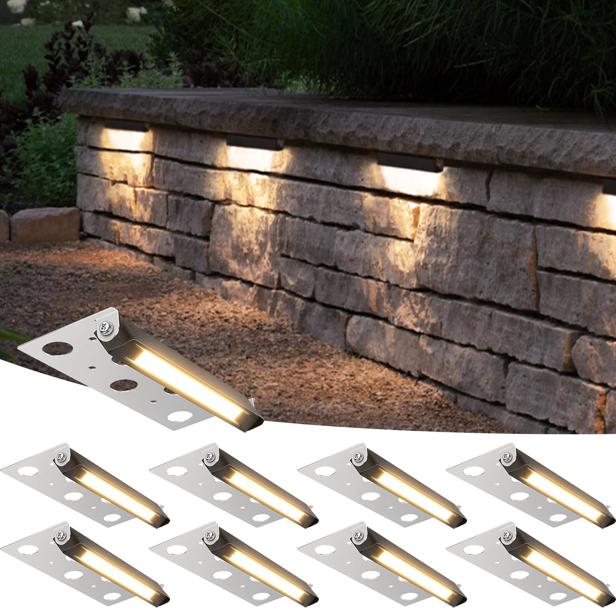 SUNVIE 8-Pack 7 Inch LED Retaining Wall Lights 5W Waterproof 3000K Warm White Model CLWF0508C