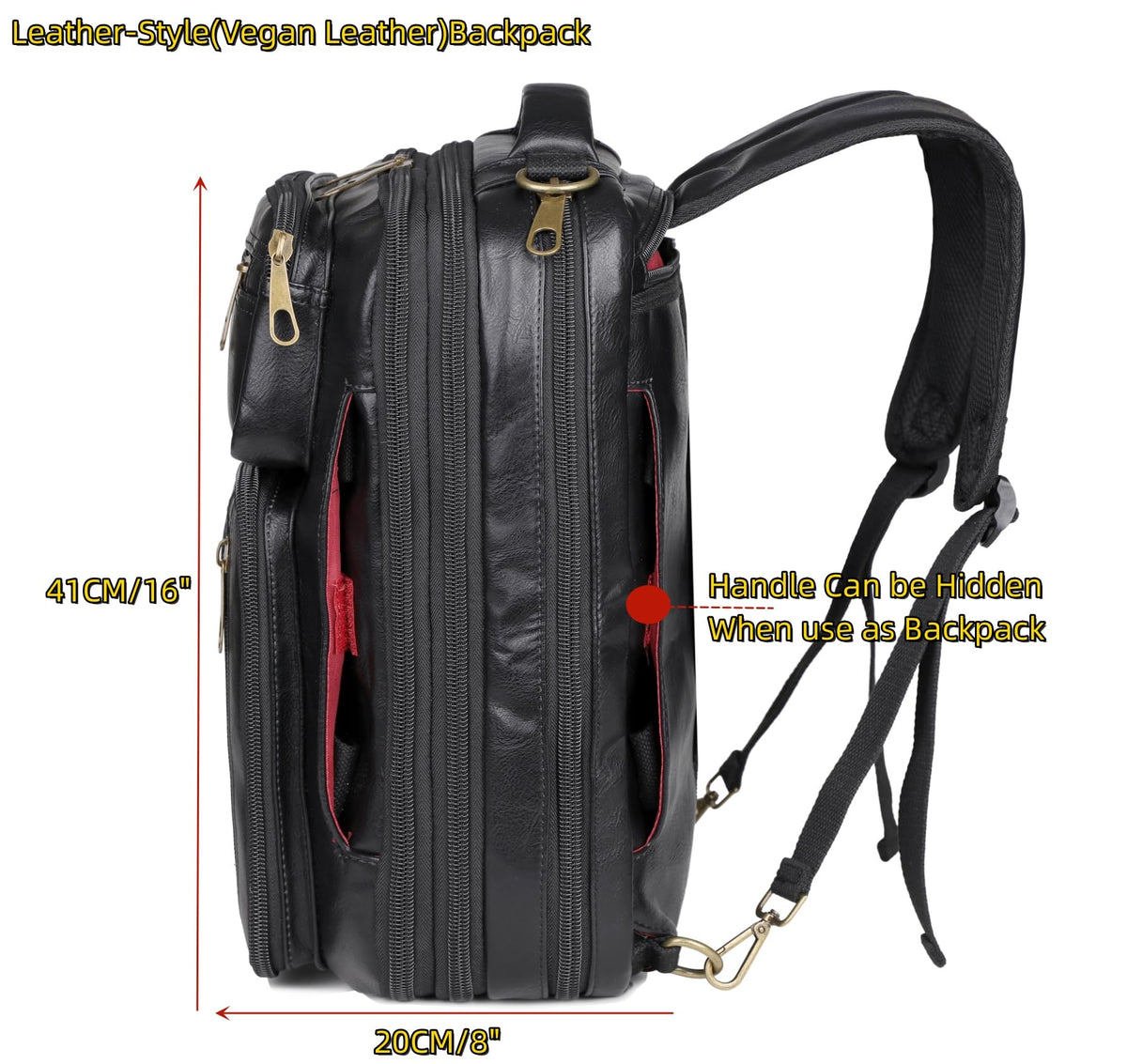 Baosha Vegan Leather Laptop Backpack Briefcase Hybrid 15.6 Inch Laptop Travel Backpack Hiking College Backpack for Men BC-04 (Black)