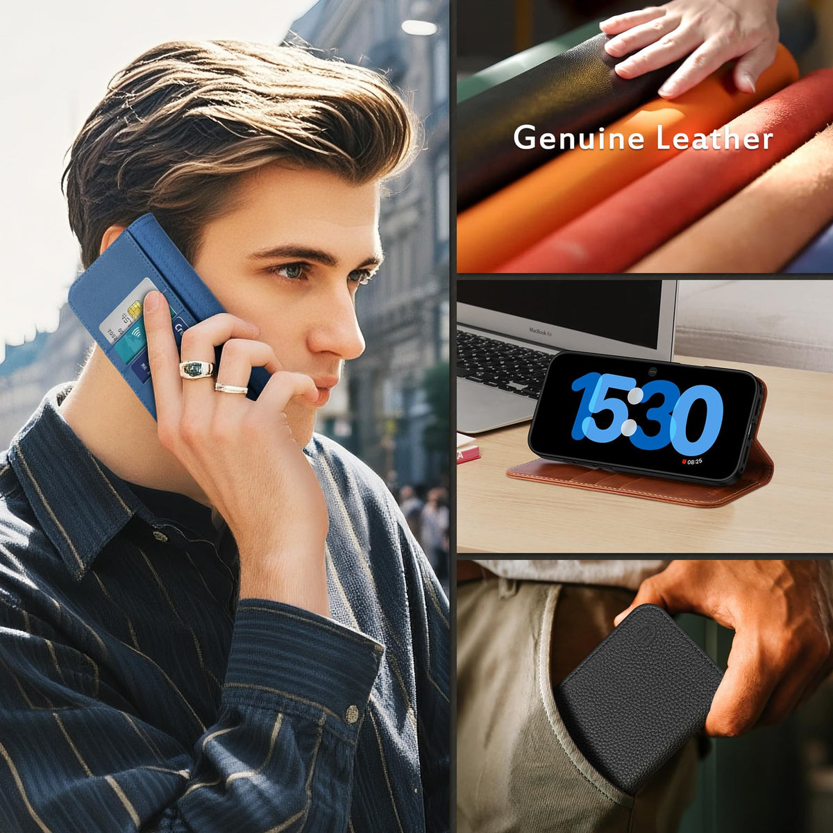 SHIELDON Genuine Leather Case Wallet for iPhone 17 6.3-inch 5G 2025 | Foldable, Magnetic Closure, Kickstand, RFID Blocking Credit Card Holder, Shock-Absorbent Phone Cover - Retro Brown