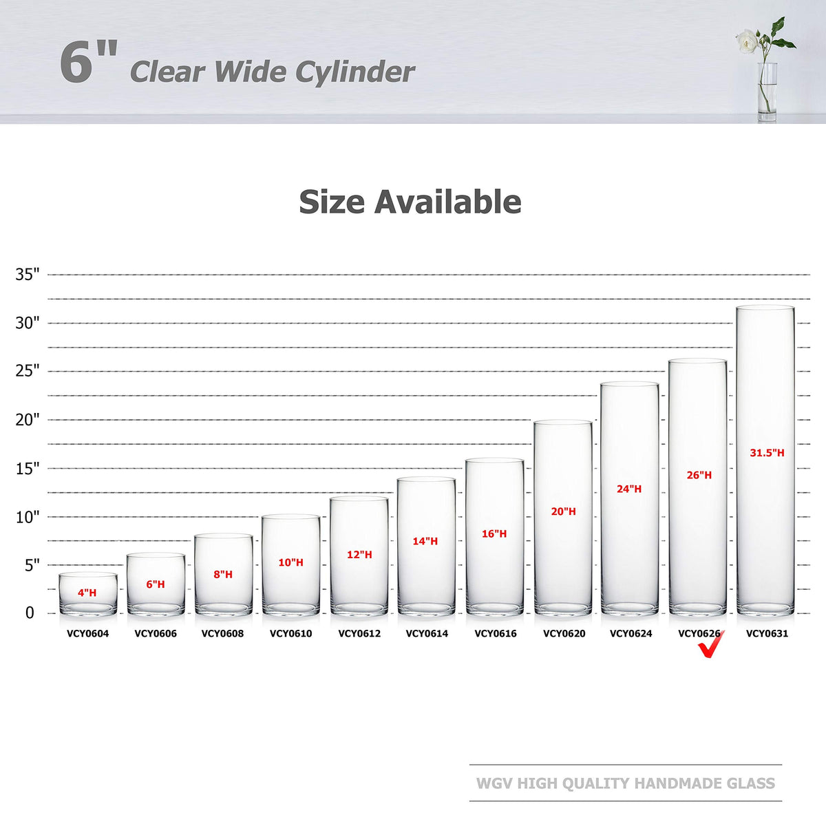 WGV Cylinder Vase Bulk, Width 6", Height 26", Clear Tall Glass Container Terrarium Candle Holder for Wedding Centerpiece, Party Event, Home Office Decor, 4 Pieces