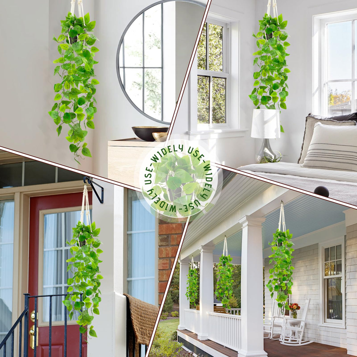 LUZOGA Fake Pothos in Rope - Hanging Pot, Artificial Pothos Plants for Home Decor Indoor Macrame Plant Hanger with Faux Vine Hanging Planter Greenery for Bedroom Bathroom Kitchen Office Decor
