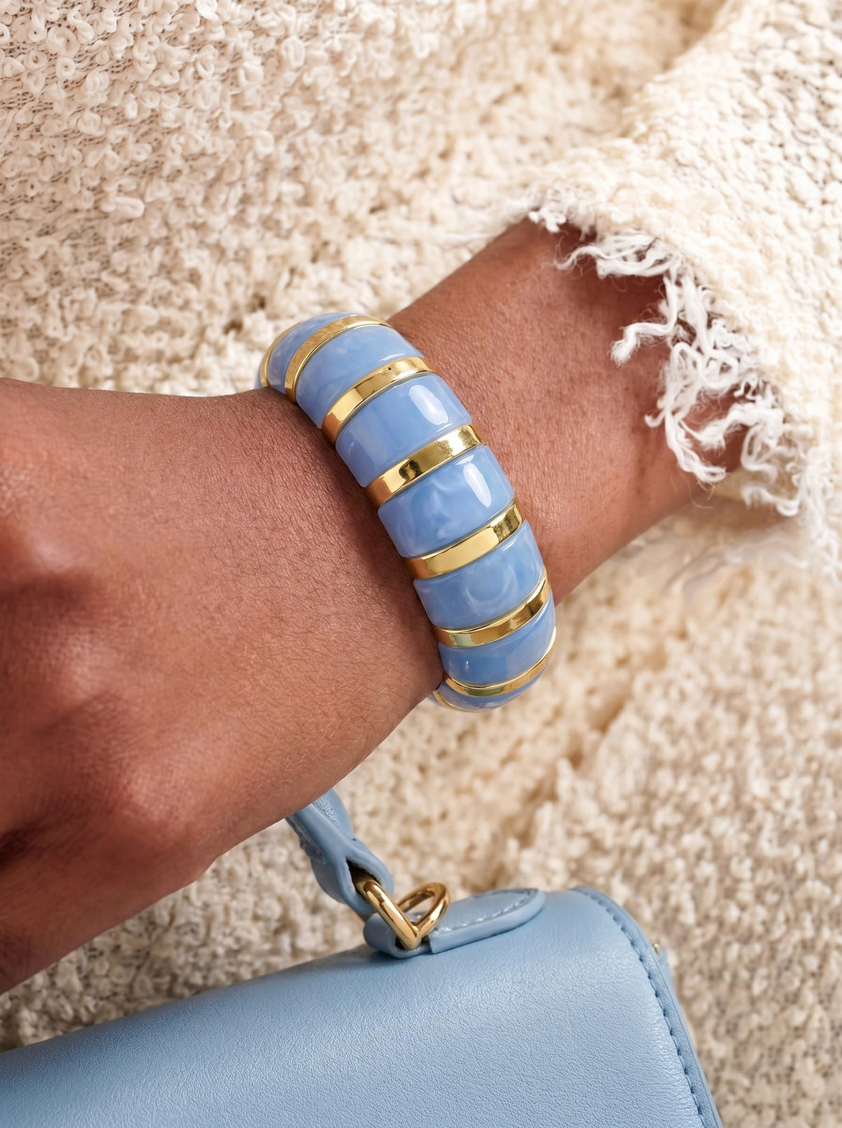 BREPINE Blue Chunky Bracelets for Women Beaded Beach Summer Boho Thick Geometric Bead Elastic Stretch Vacation Statement Wide Bracelet