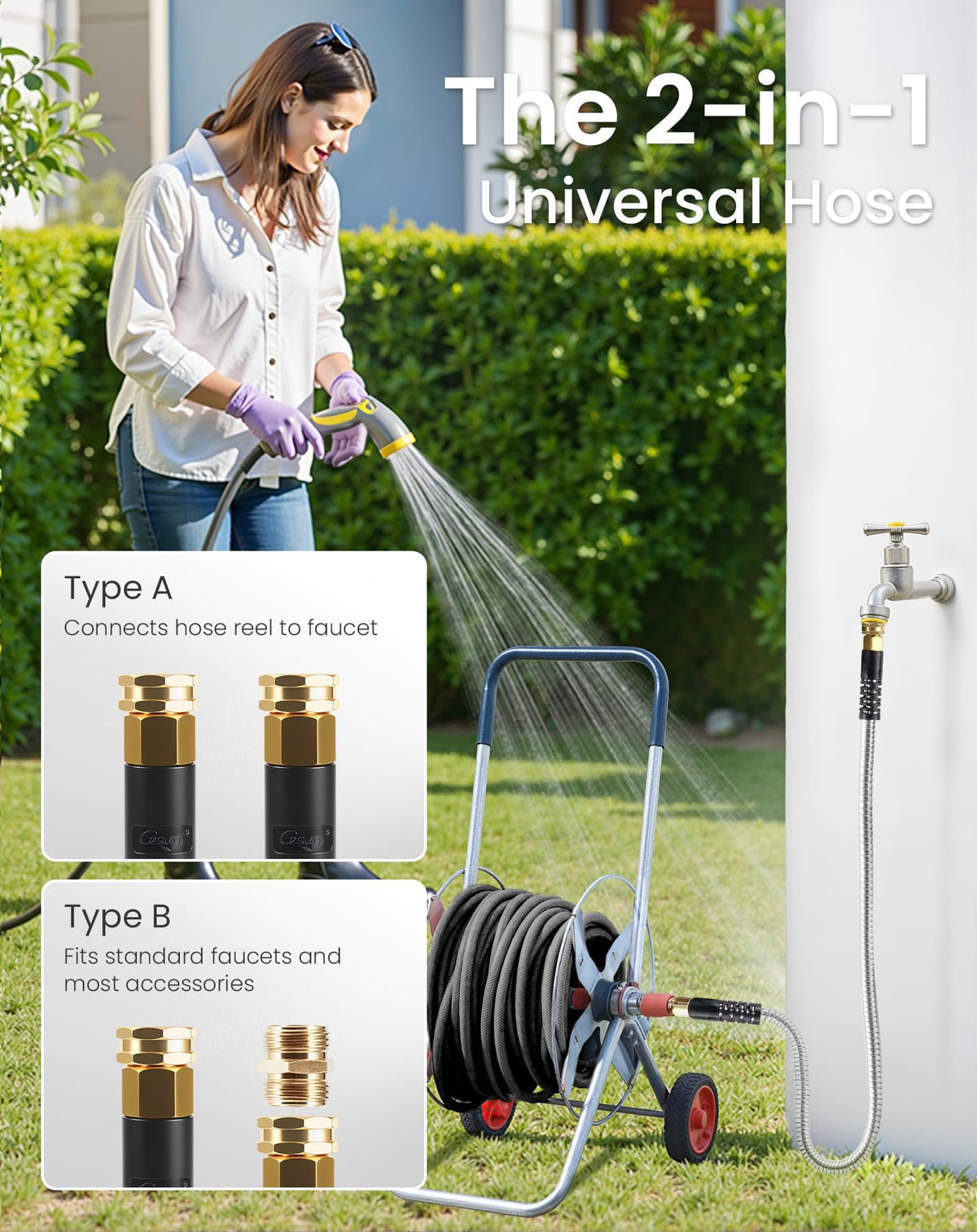 Cesun Short Garden Hose 5 ft with Female to Female Connector, Small Metal Leader Hose, Drinking Water Hose, Flexible, Lightweight Stainless Steel Water Pipe for RV, Outdoor, Yard, 5ft x 5/8"