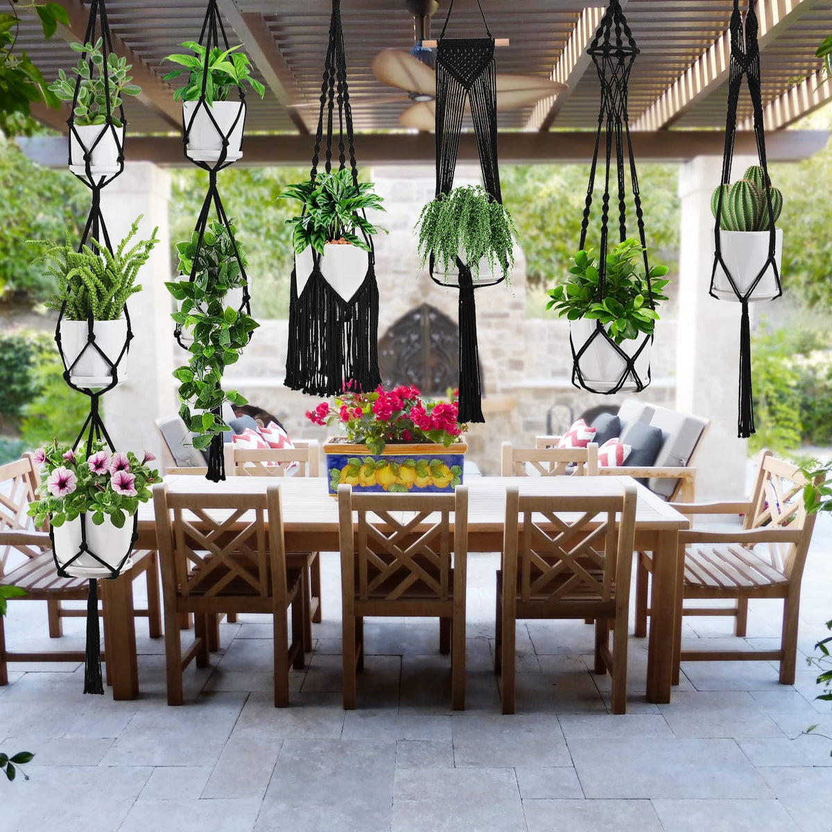 SFENNGPET Macrame Plant Hangers, 6Pack Hanging Planters for Indoor Plants w/ 6 Set Hangers Kit Handmade Macromay Plant Hangers Indoor Flower Pots Holder Stand for Boho Home Décor (POTS NOT Included)