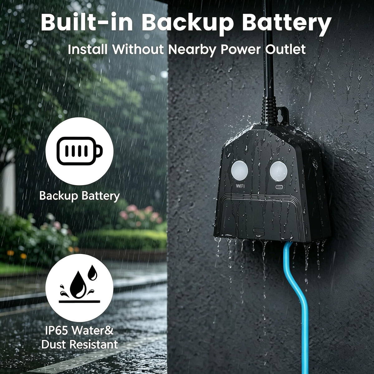 MOKYDUO Smart Plug Sump Pump Alarm, WiFi High/Low Water Level Sensor with Auto Pump Control, 110dB Siren + App Alert, Battery Backup, IP65 Waterproof for Basement, Septic Tank, Pool