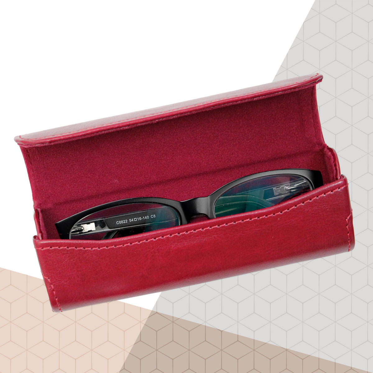Orsus Burgundy Hard Reading Glasses Case for Women, PU Leather Eyeglass Case with Magnetic Closure & Felt Lining B10RD