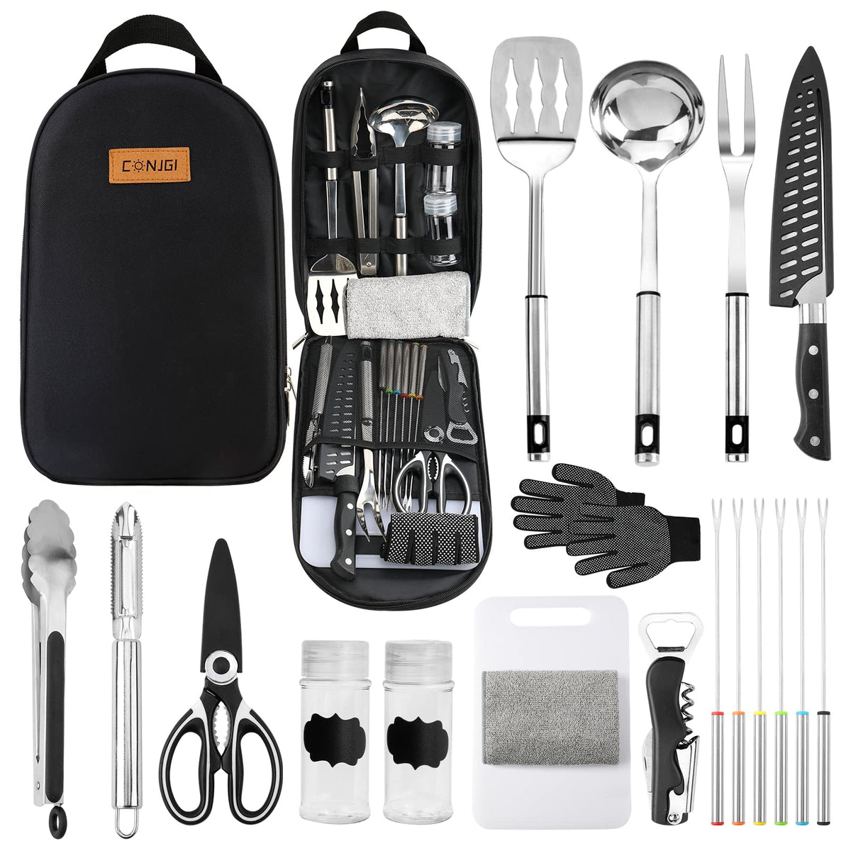 CONJGI Camping Cookware Storage Bag - Camping Cooking Utensils Set Bag Camping Tool Portable Storage Bag Suitable for Knife, Fork, Spoon, Chopping Board, Chef's Knife,Kitchenware Storage