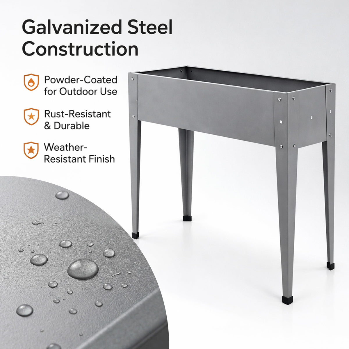 Gardzen Elevated Garden Bed Outdoor, Metal Herb Planter Box with Legs, Galvanized Steel Raised Planter, Drainage Hole, Easy Assembly Standing Planter for Patio Balcony Backyard, 40x12x31 in