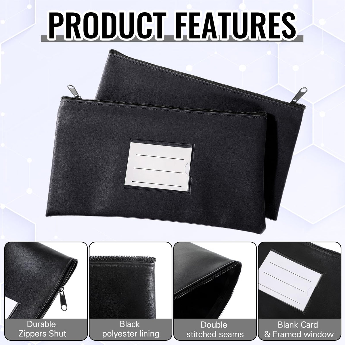 Paterr 6 Pcs Money Bags with Zipper PU Leather Deposit Bank Bag Security Money Pouch Receipt Holder Bank Pouch Wallet with Label for Cash Coin Makeup Cosmetics Bills Tickets, 11 x 6 Inch(Black)