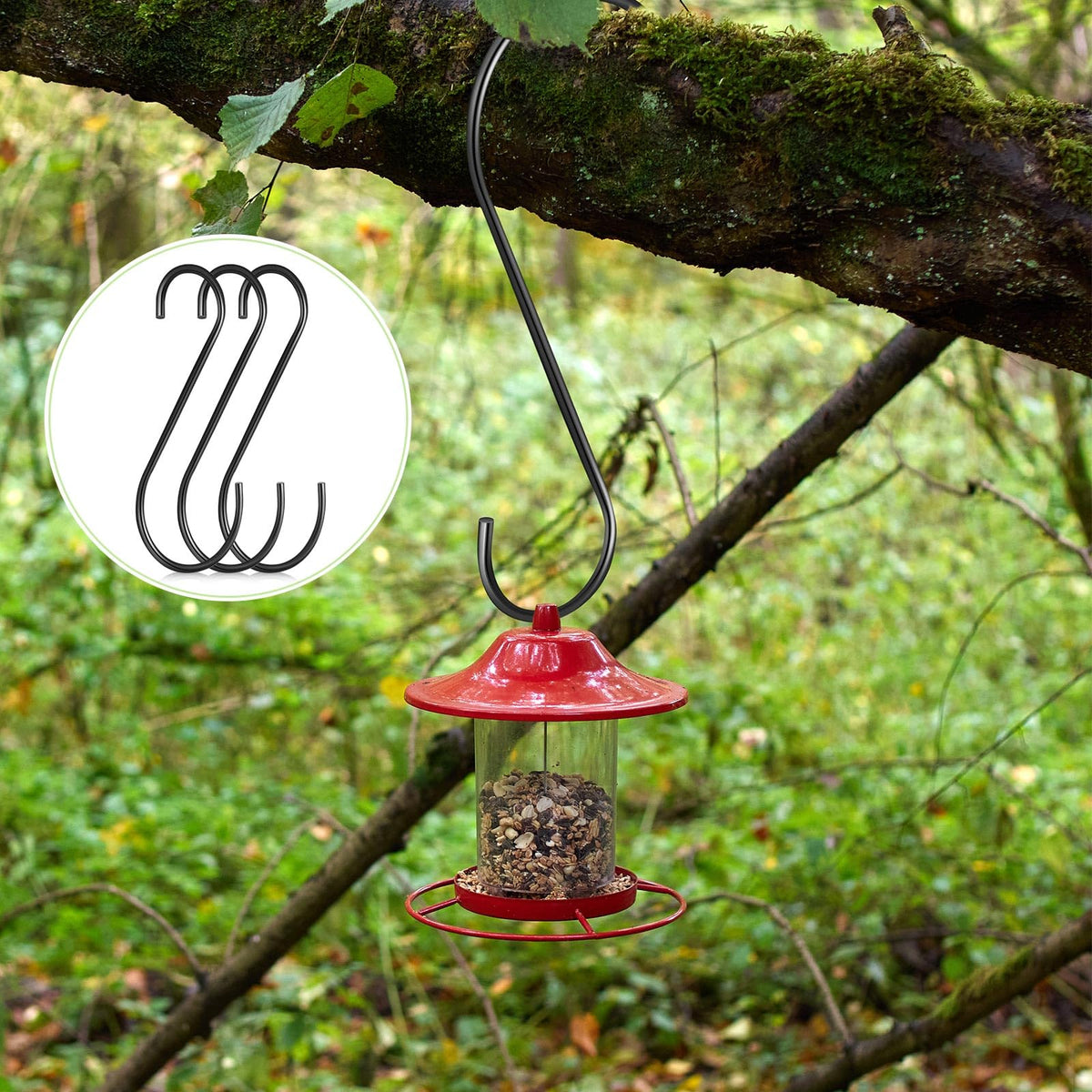 Leriton 3 Pack 12 Inch Large S Hooks for Hanging Plants, Heavy Duty Black Metal Hangers for Pergola Garage Organization Bird Feeders Closet Rod Vinyl Coated Non Slip Utility Hooks