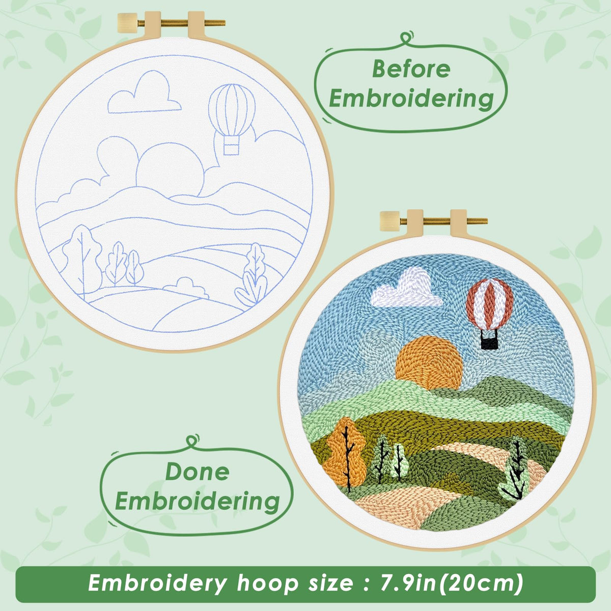 ERKOON Punch Needle Kit Adults Beginners, DIY Easy Landscapes Embroidery Set for Starter Art Craft, Needling Punch Project with Patterns, Tools, Yarns, Hoop, Instruction (Spring)