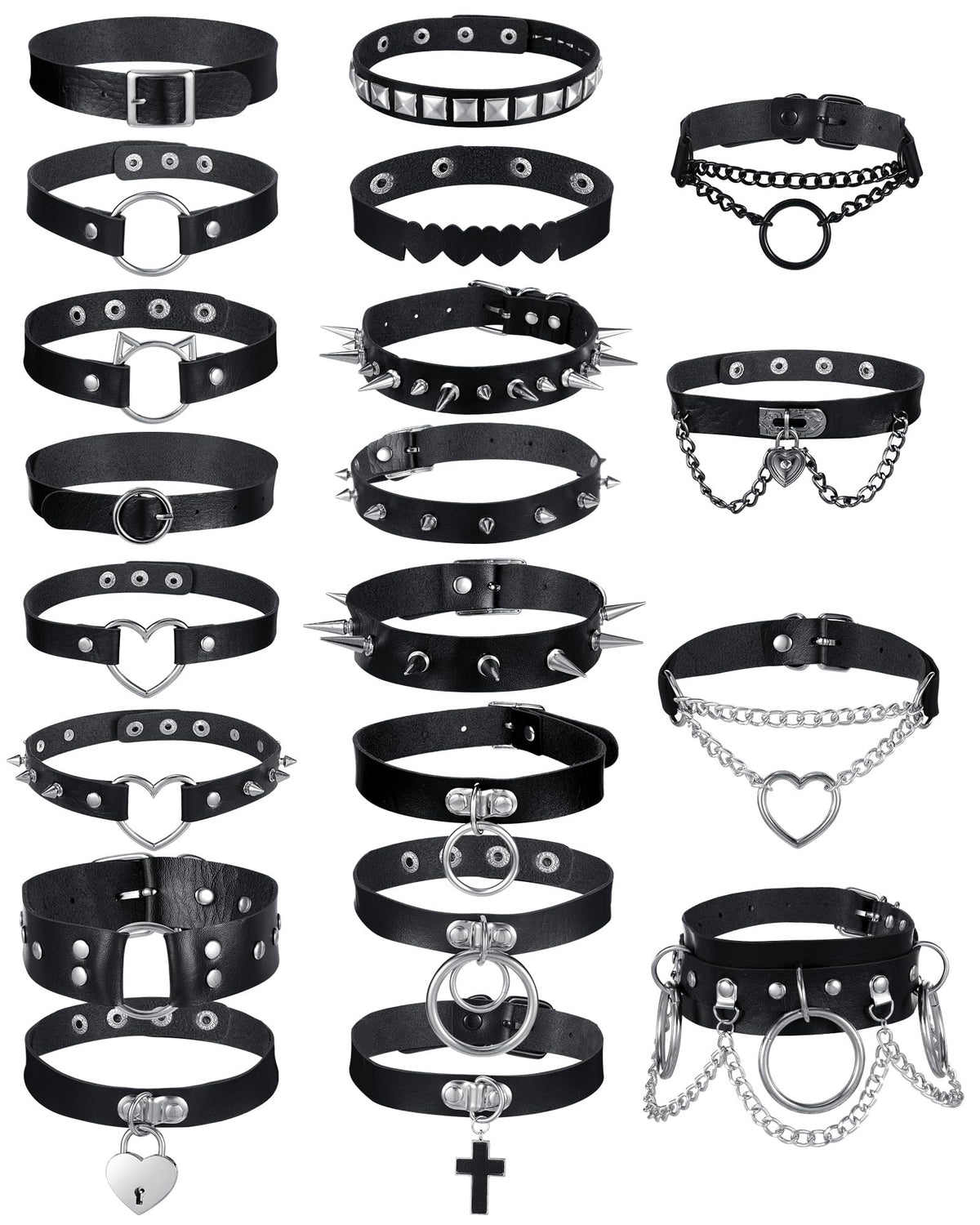 Sasylvia 20 Pcs Punk Leather Choker Necklaces Bulk Gothic Spiked Choker Set for Women Adjustable Black PU Leather Goth Studded Rock Necklaces Rivet Spike Halloween Costume Cosplay Accessories