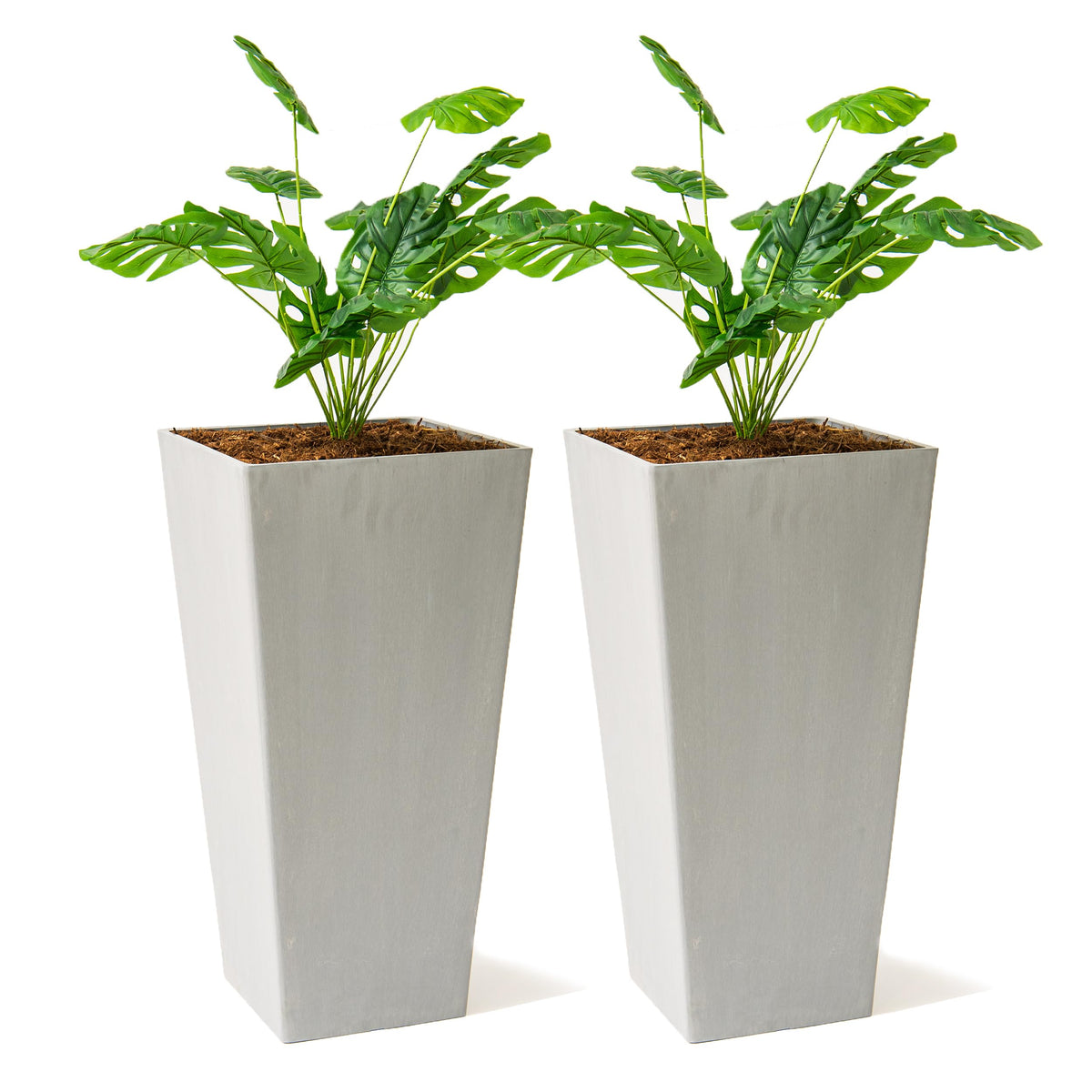 XBrand Modern 28-Inch Square Planter, Modern Tapered Perfect for Indoor & Outdoor, Patio Décor, Set of 2, Gray