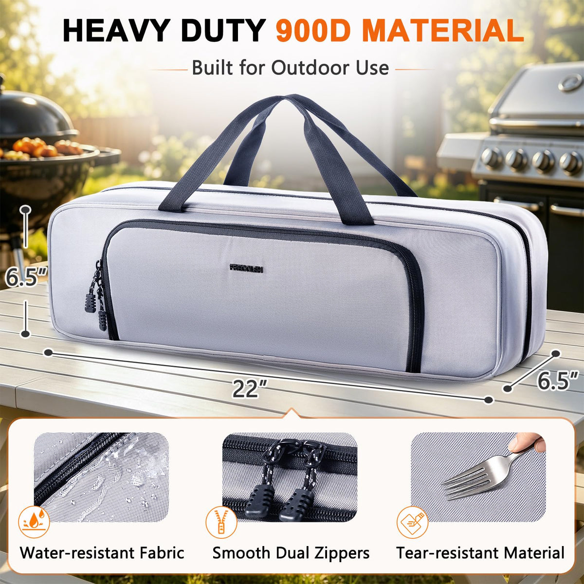 Grill Tool Bag, 22" Heavy Duty BBQ Accessories Organizer with Insulated Lining, Large Grill Utensil Organizer & Caddy for Blackstone Griddle, Camping, Tailgating, BBQ Gifts for Men (Bag Only)