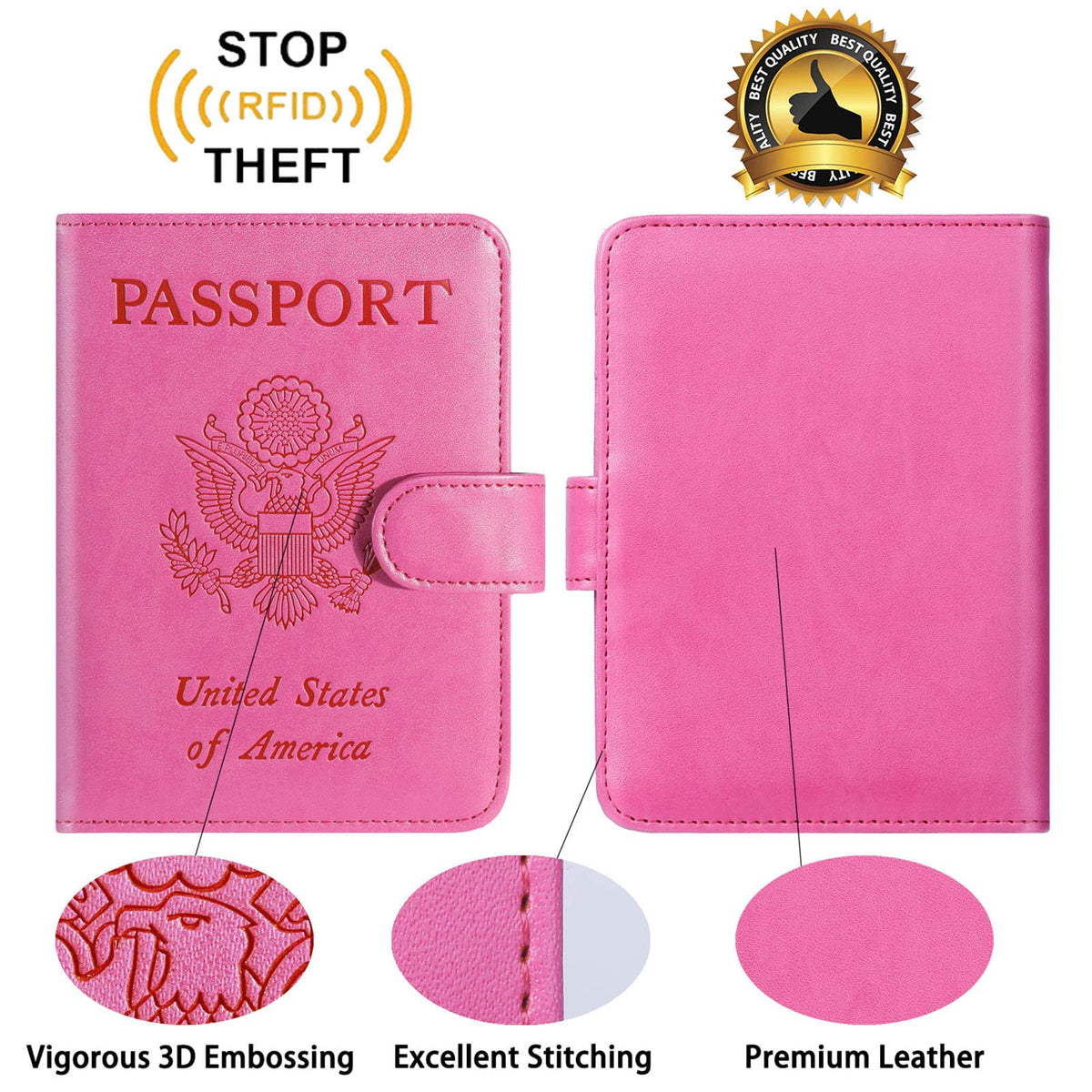 Passport Holder With Luggage Tag Cover Wallet RFID Blocking Leather Case Travel Essentials Accessories Travel Must Have(114#Pink)
