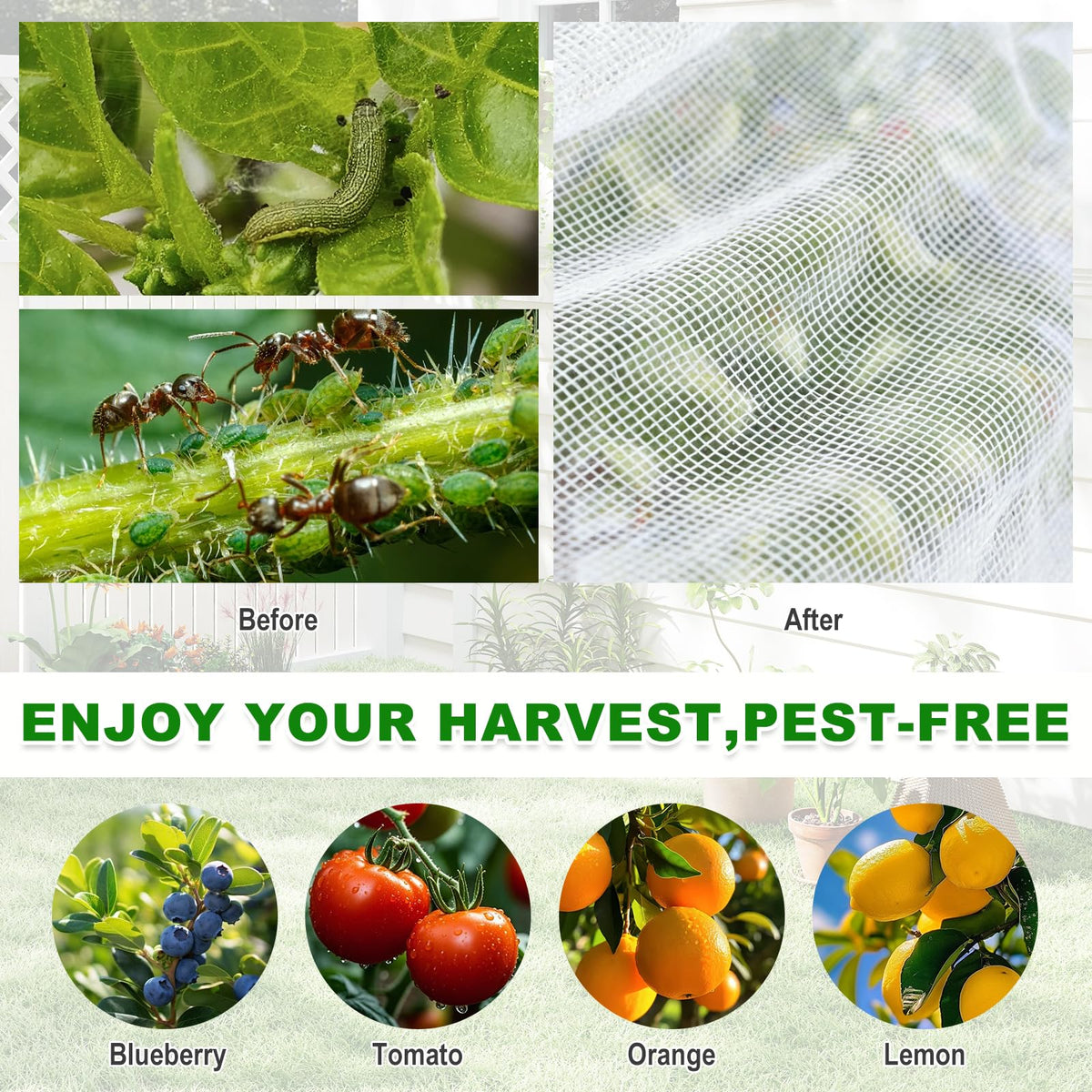 OUTCREATOR® Bird Netting for Garden Protection, 4 Pack Garden Netting Pest Barrier with Zipper and Drawstring, Fruit Tree Netting Mosquito Net Tomato Protective Cover for Blueberry Bushes,2.6 X 3.3 ft