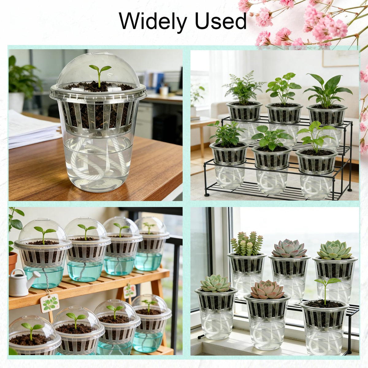 Niiiice 24 Pack 4 inch 360 ML Clear Self Watering Plant Pots, Transparent Plant Germination Nursery Pot, Seed Starting Container for Indoor Outdoor Planting Seedling