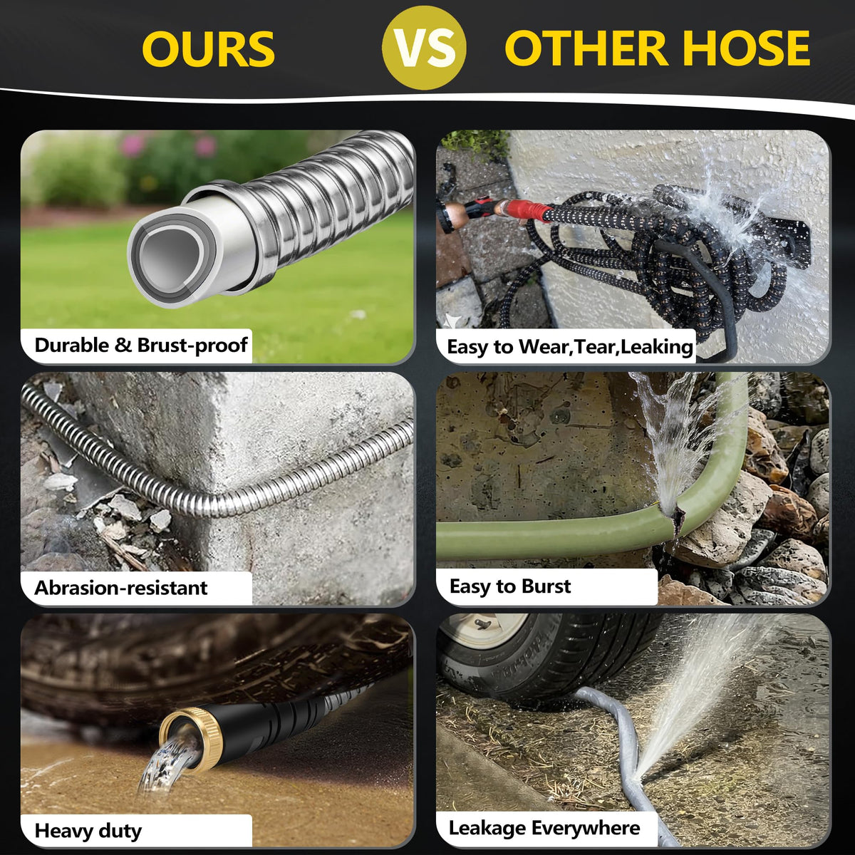 50 ft Stainless Steel Garden Hose - 2026 New Upgraded Metal Water hose - Flexible Water Hoses Pipes with Latex Core, 3/4" Solid Brass Connector - No-Expandable Watering Garden Hoses
