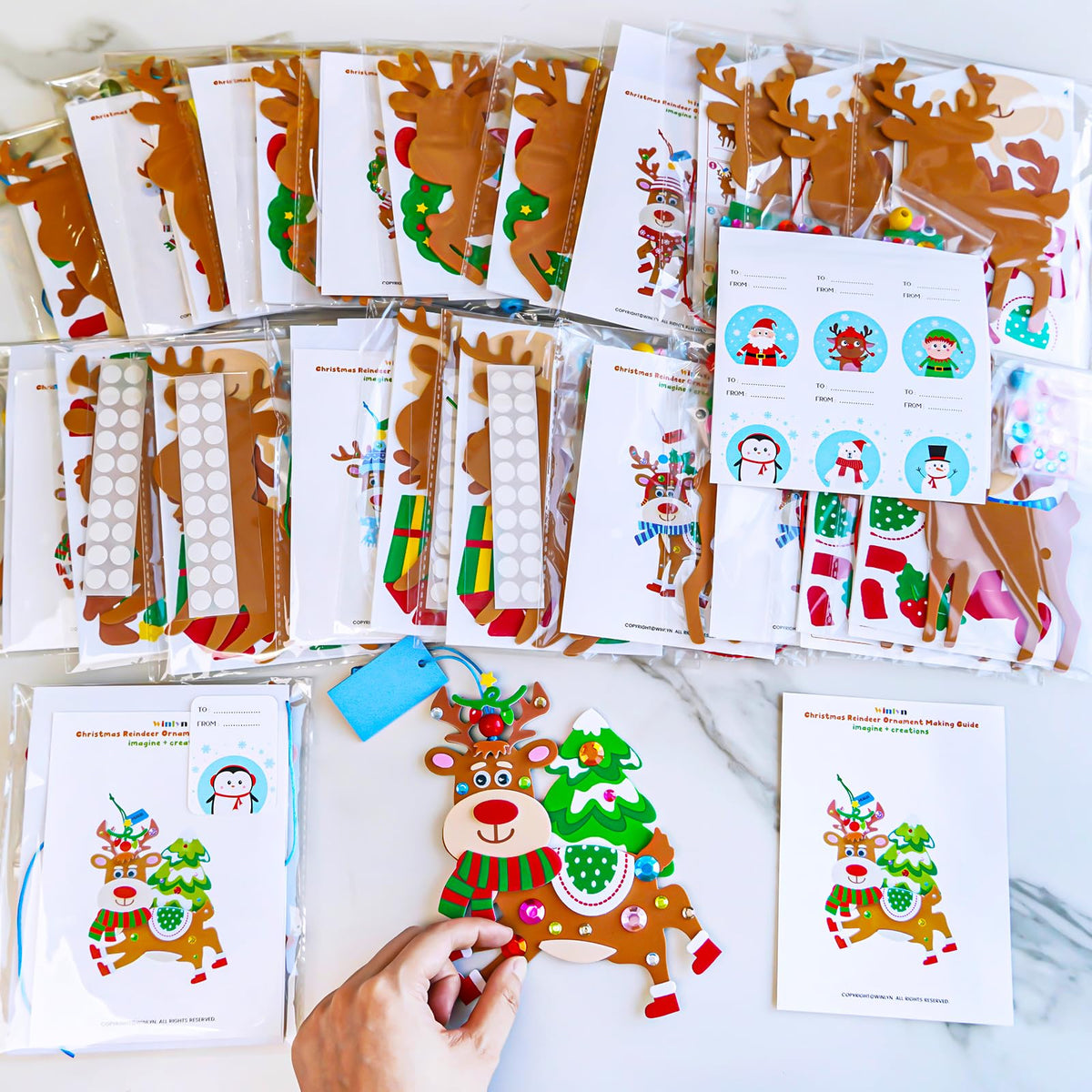 Winlyn 24 Sets Christmas Craft Kits Winter Crafts DIY Xmas Reindeer Ornaments Decorations Festive Foam Stickers Christmas Arts and Crafts for Kids Holiday Home Classroom Art Activities Party Favors