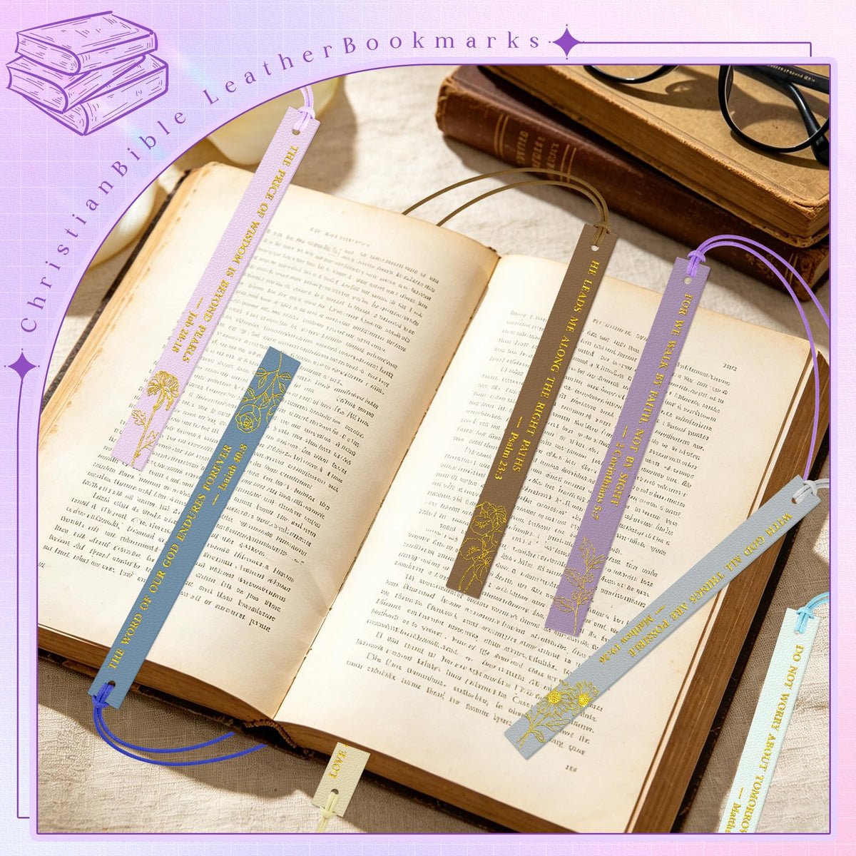 Bible Bookmark Christian Bookmarks, Pretty Bulk Leather Page Markers Religious Verse Scripture Book Marks for Reading Women Men Adults Book Lovers Christian Gifts Personalized Inspirational(20pcs)