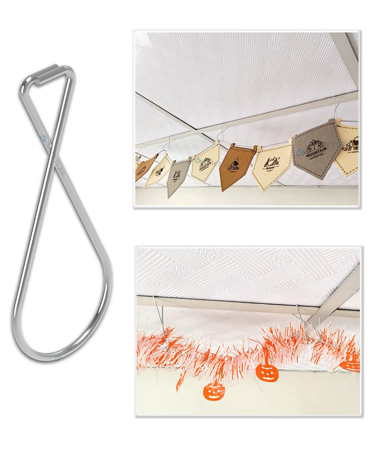 NACETURE Ceiling Hook Clips- 100 Pack Drop Ceiling Hanger Hooks Hanging on Suspended Ceiling Tile, Grid Clips Heavy Duty for Light Plant Office Home Stores Classroom and Wedding Decorations