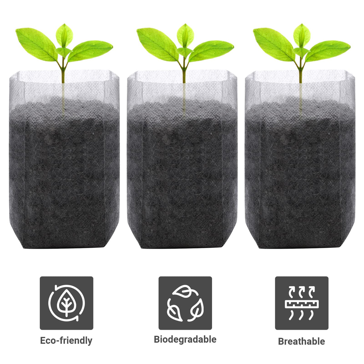 GREANER 200 PCS Nursery Bags, 5.5"x6.3" Non-Woven Fabric Seedling Bags Biodegradable for Home Garden Supply, Tree, Flower, Vegetable, Nursery Pots Container Plants Pouch
