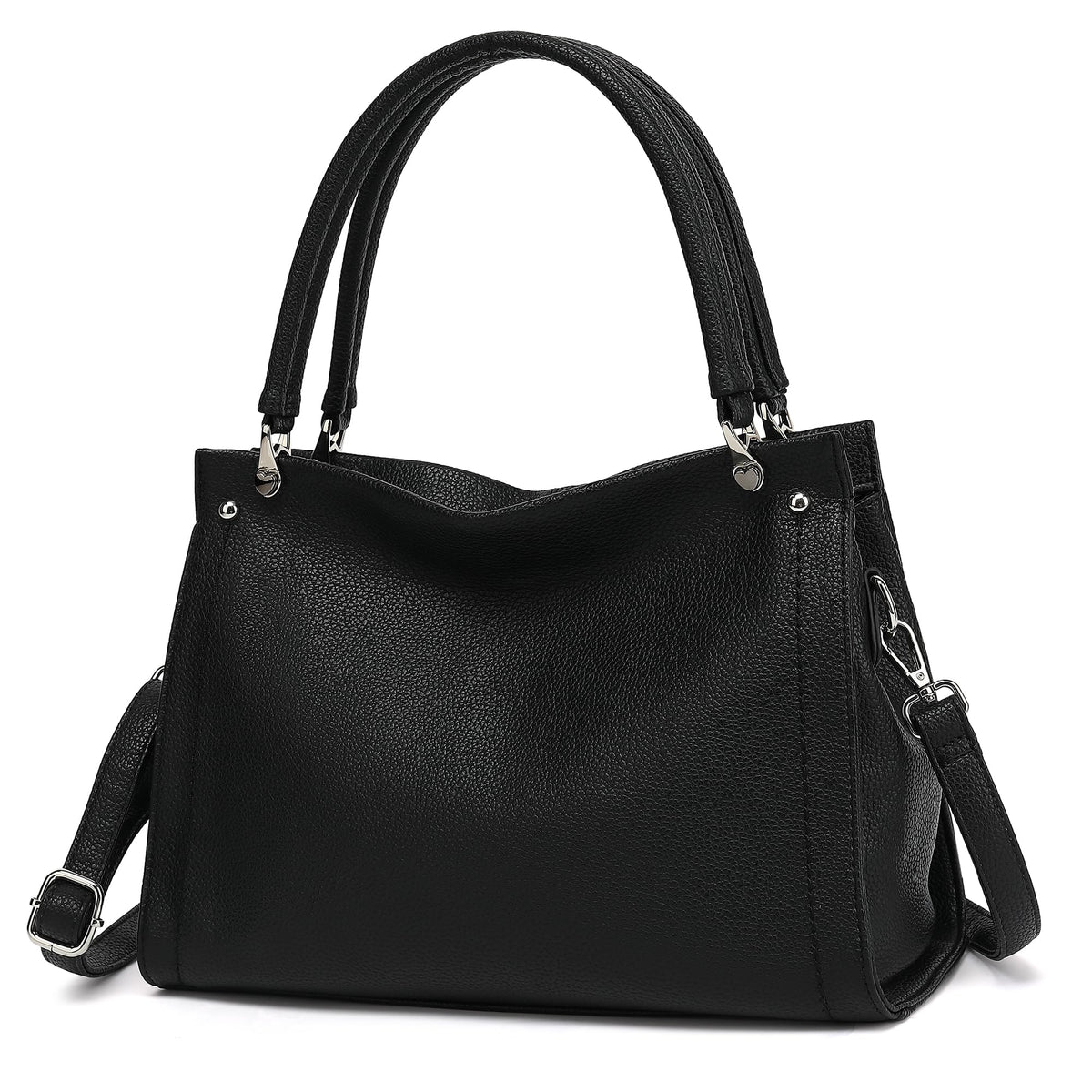 KOGTLA Lychee-textured Leather Purses for Women, Sturdy Ladies Vegan PU Handbags with Adjustable Satchel Strap, Tote Hobo Shoulder Bags Black