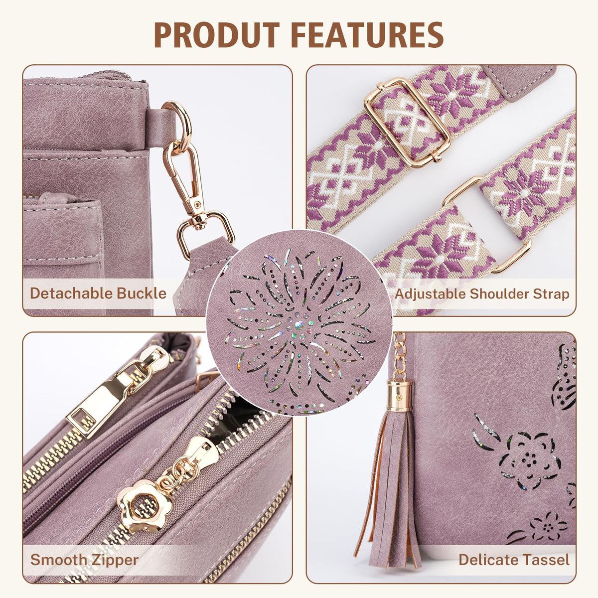 HAYRVANE Crossbody Bags for Women Designer Leather Cross Body Purses Multi Pocket Shoulder Handbags with Wide Strap