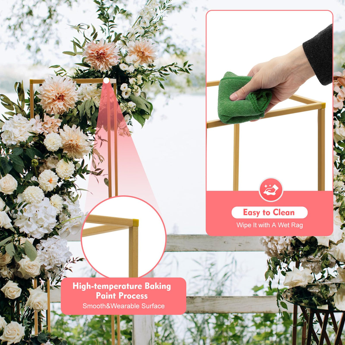 10 Pack 31.5 Inch Gold Wedding Flower Stand Metal Vase Column Stand Geometric Centerpiece Vase for Home Party Wedding Decorations, Rectangular Flower Display Rack