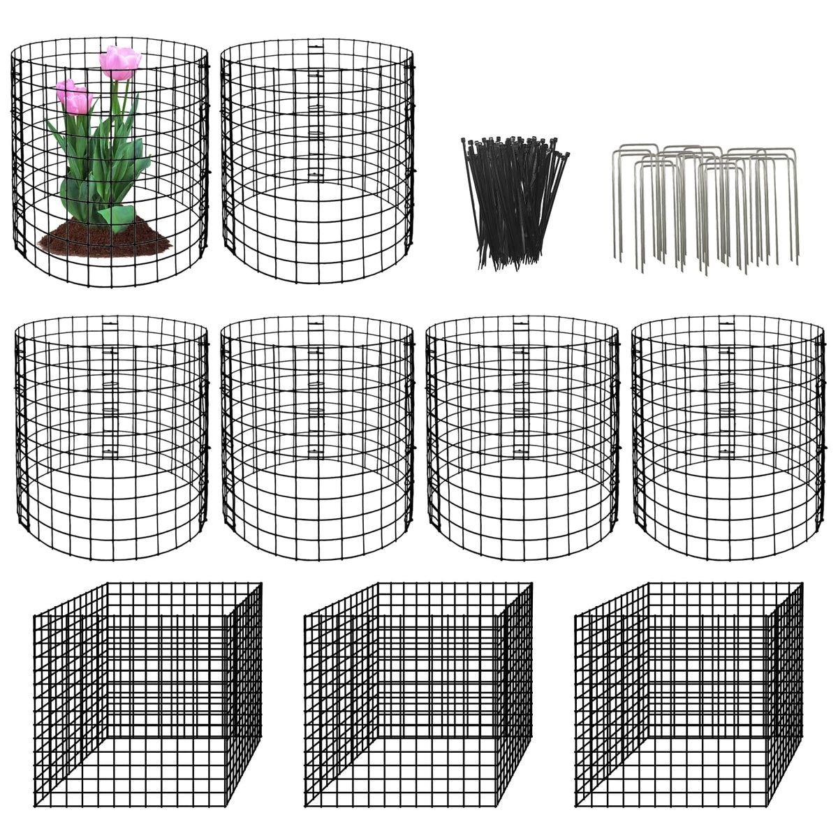 10 Pack Round Plant Protector from Animals, 30 Pcs 12 x 12 Metal Mesh to Keep Animals Out Wire Plant Protectors for Rabbits Chicken Duck Bunny Barricades for Garden Vegetable Flowers Protection