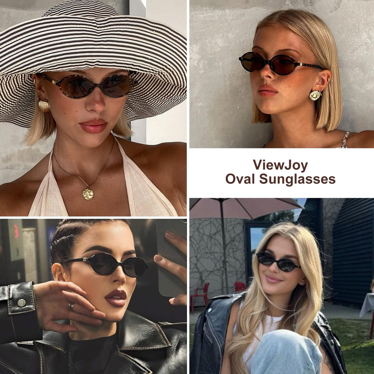 ViewJoy Retro Oval Sunglasses for Women Vintage 90s Y2K Trendy Designer Sun Glasses 2Pack