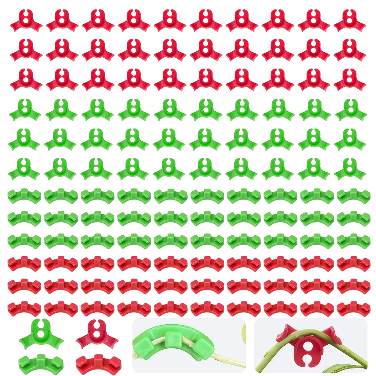 artisanstar 120-Pack Plant Training Clips for Low Stress Training - 90-Degree Angle Plastic Plant Stem Support Clips, Reusable Garden Clips for Tomatoes, Vines (Red & Green)