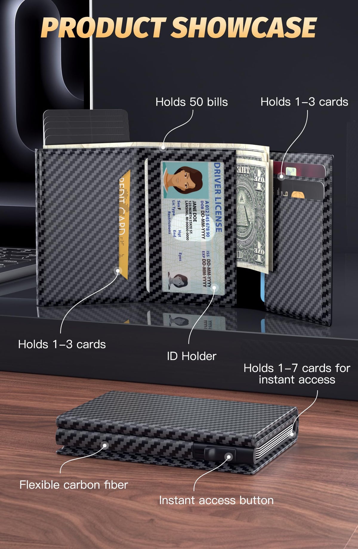FIYUM Wallet for Men, Minimalist Wallets with Cash Pocket & 9-13 Cards, ID Window Metal Case Smart Slim Pop Up Credit Card Holder Flip with Magnetic Closure RFID Blocking Trifold Wallet with Gift Box