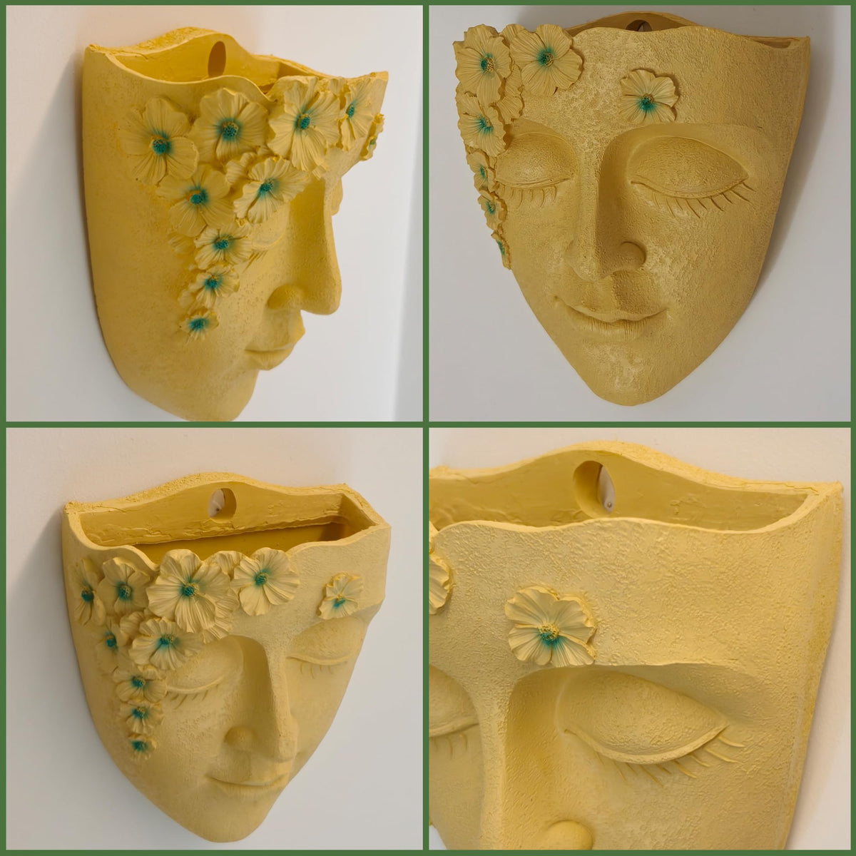KOXHERO Face Shape Wall Planter Elegant Yellow Resin Wall-Mounted Head Pot with Drainage Hole Unique Small Vase Holder for Flower,Succulents, Hanging Plants for Plant Lovers