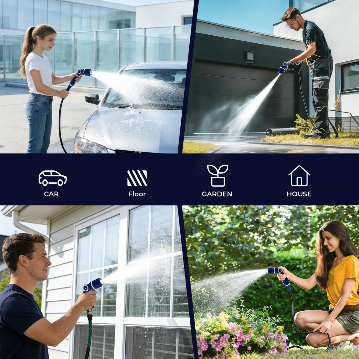 HugeDawn Garden Hose Nozzle, Heavy Duty Metal Sprayer Nozzle, Non-Slip Thumb Control, 3/4" GHT High Flow for Quick Watering & Cleaning (Blue)
