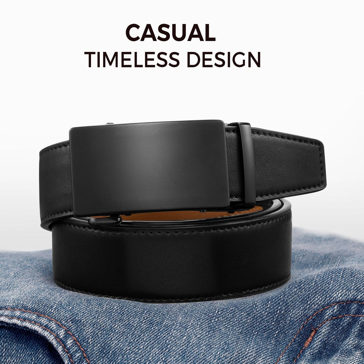 Zitahli Belt Men,Leather Ratchet Belt for Men Dress Casual Every Day with Adjustable Buckle,Trim to Fit For Gift Size 38"-42"