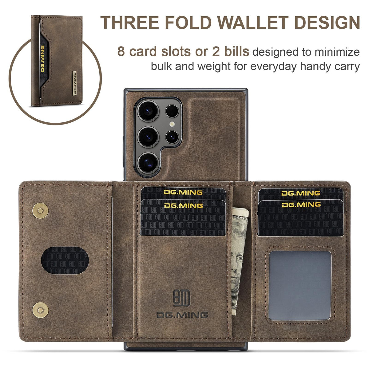 SZHAIYU 2 in 1 Detachable Leather Phone Cases for Samsung Galaxy S24 Ultra 5G Case Wallet with Card Holder Men 6.8'' (Coffee, S24 Ultra)