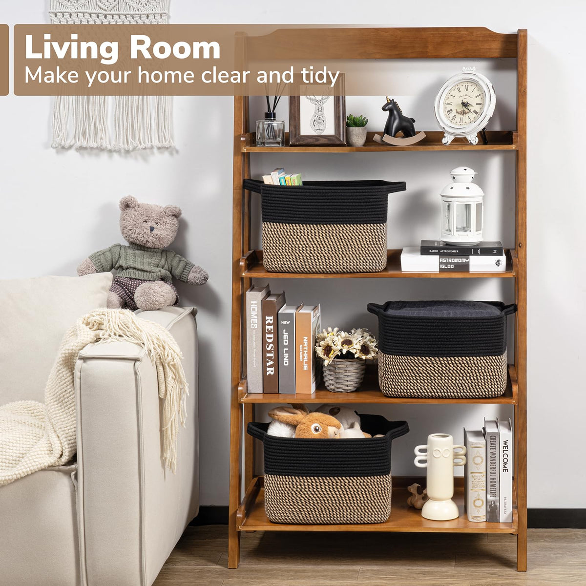 Goodpick Cube Storage Bins - Towel, Book, Cloth, Shoes, Closet Shelf Woven Baskets for Office, Baby Laundry, Toys, 13''x10''x9''
