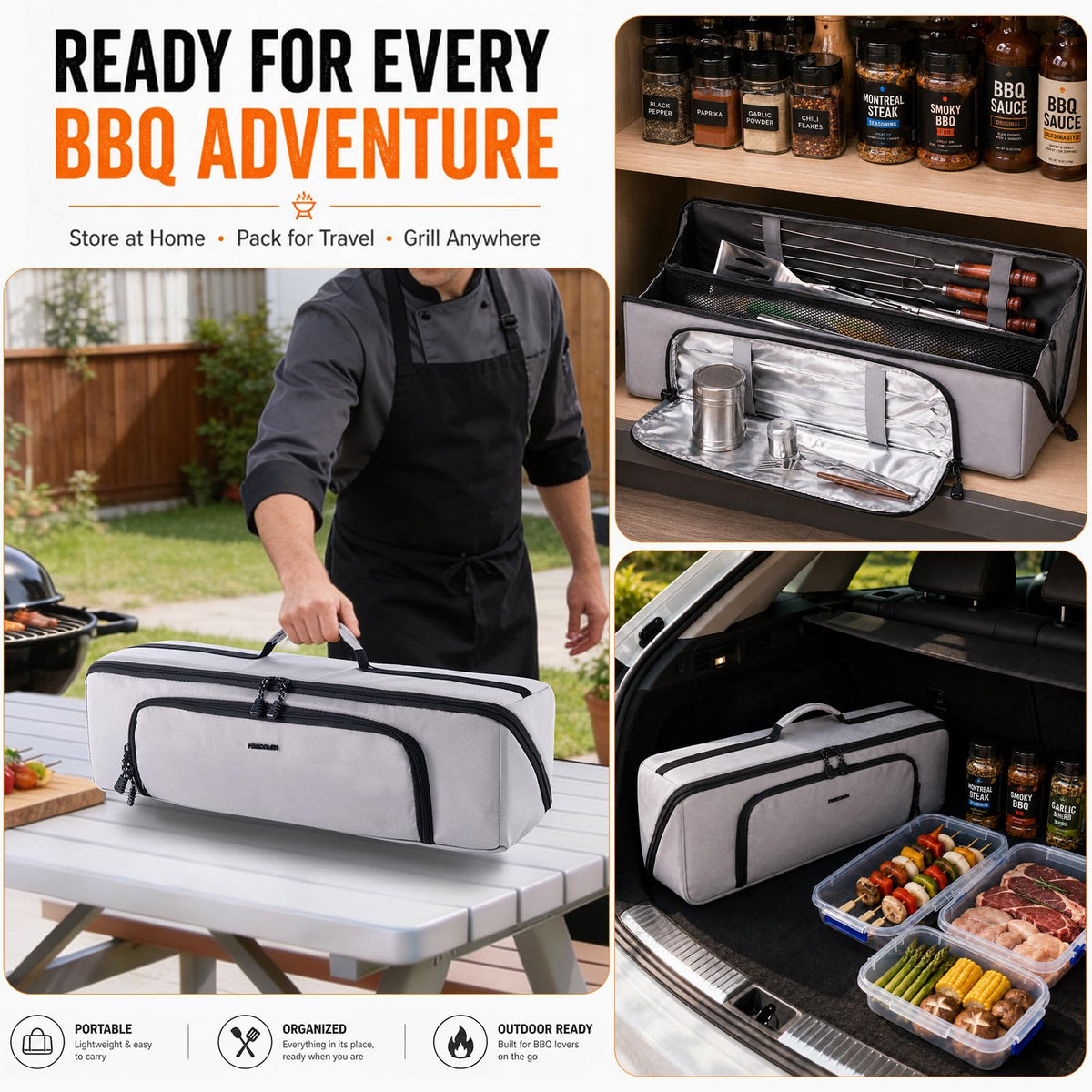 22" Grill Tool Bag, Heavy Duty BBQ Accessories Organizer with Wide-Open Design, Large Griddle Utensil Storage Bag for Blackstone, Camping, Tailgating, BBQ Gifts for Men（Bag Only）