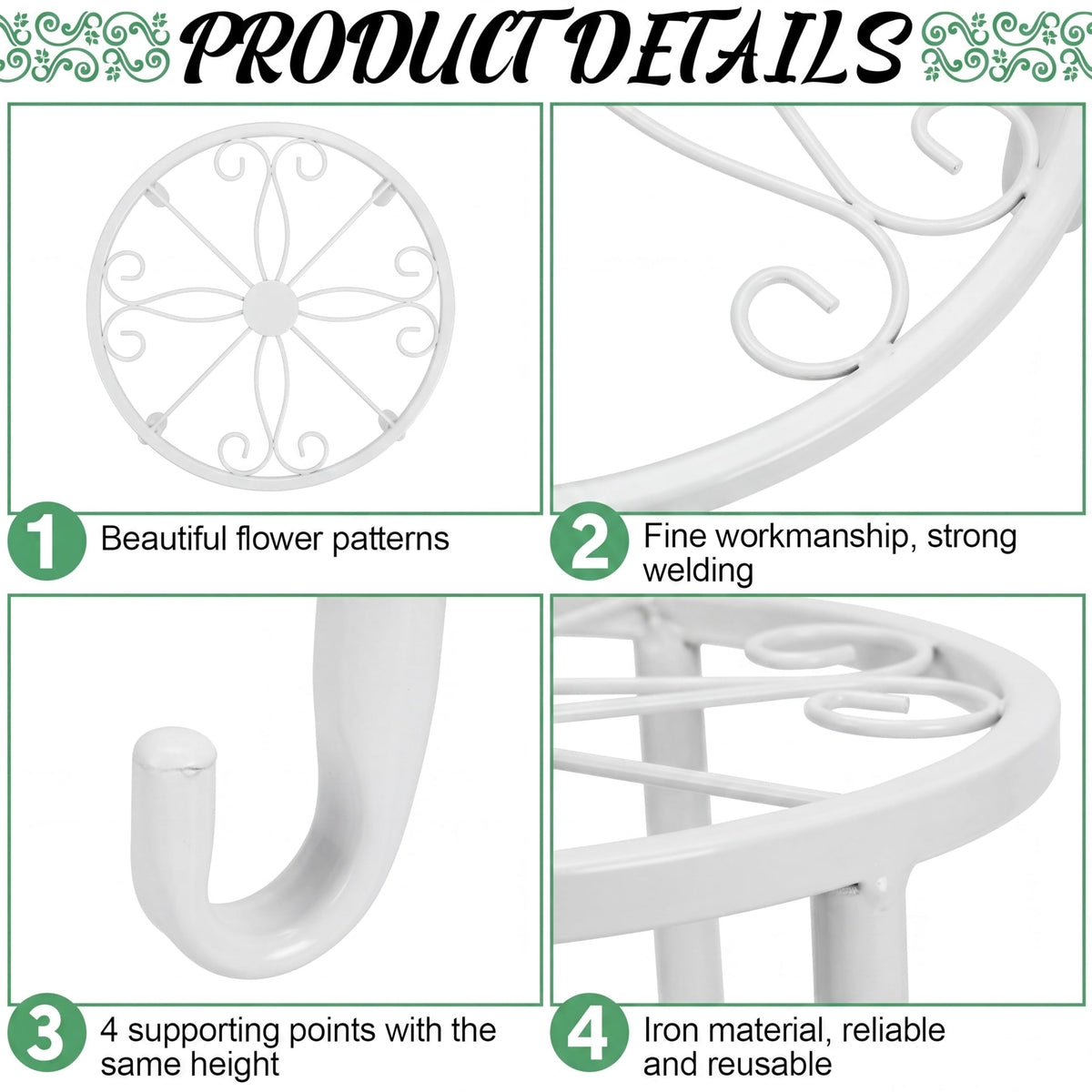 Maitys 12 Pack Metal Plant Stands Outdoor Indoor Heavy Duty Flower Potted Holder Anti-Rust Plant Pot Shelf Round Flower Display Rack for Porch Garden(White)