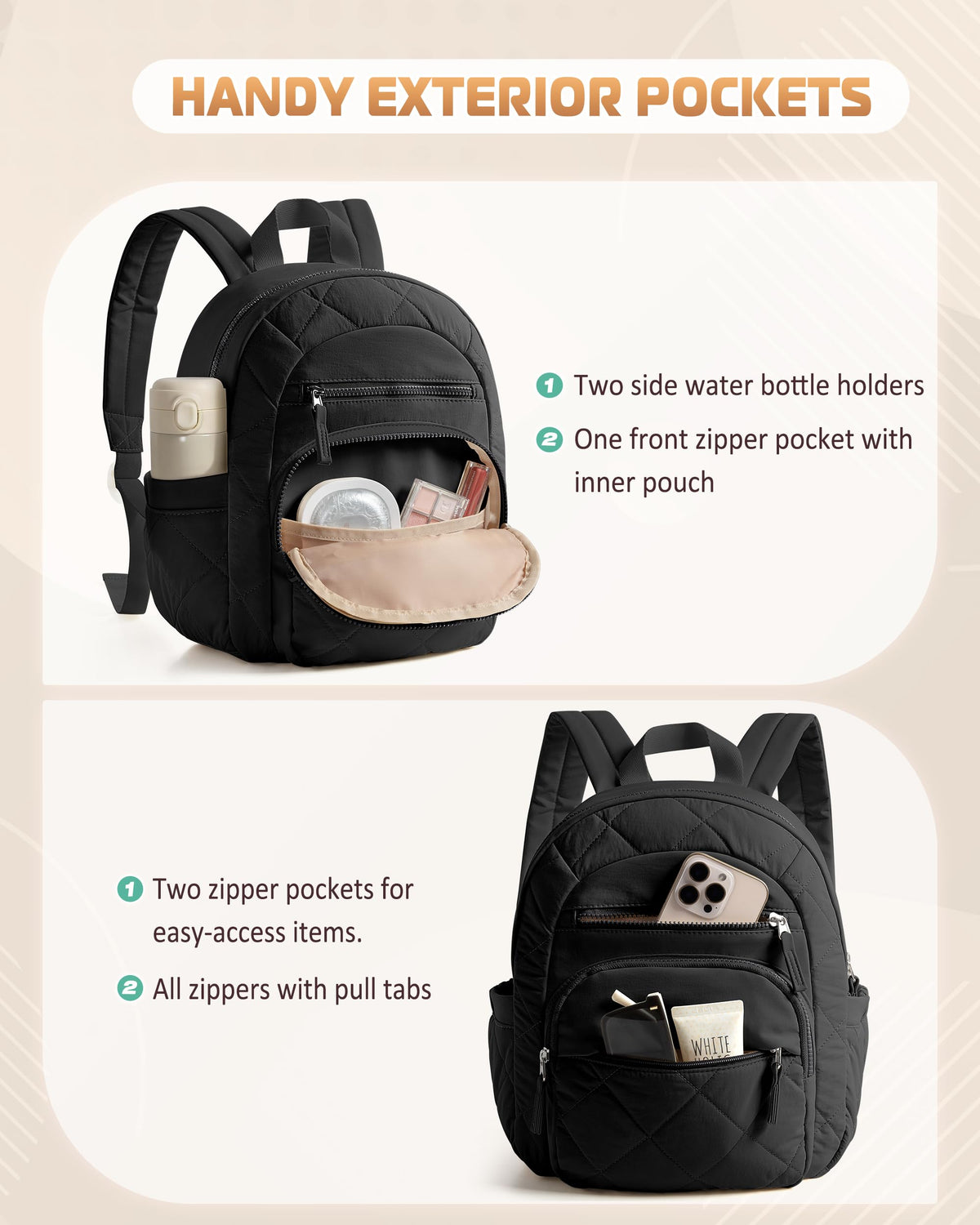 Smasrob Women Mini Backpack with RFID Blocking Pocket, Small Puffer Backpack Purse, Lightweight Quilted Backpack for Work, College or Travel, Black