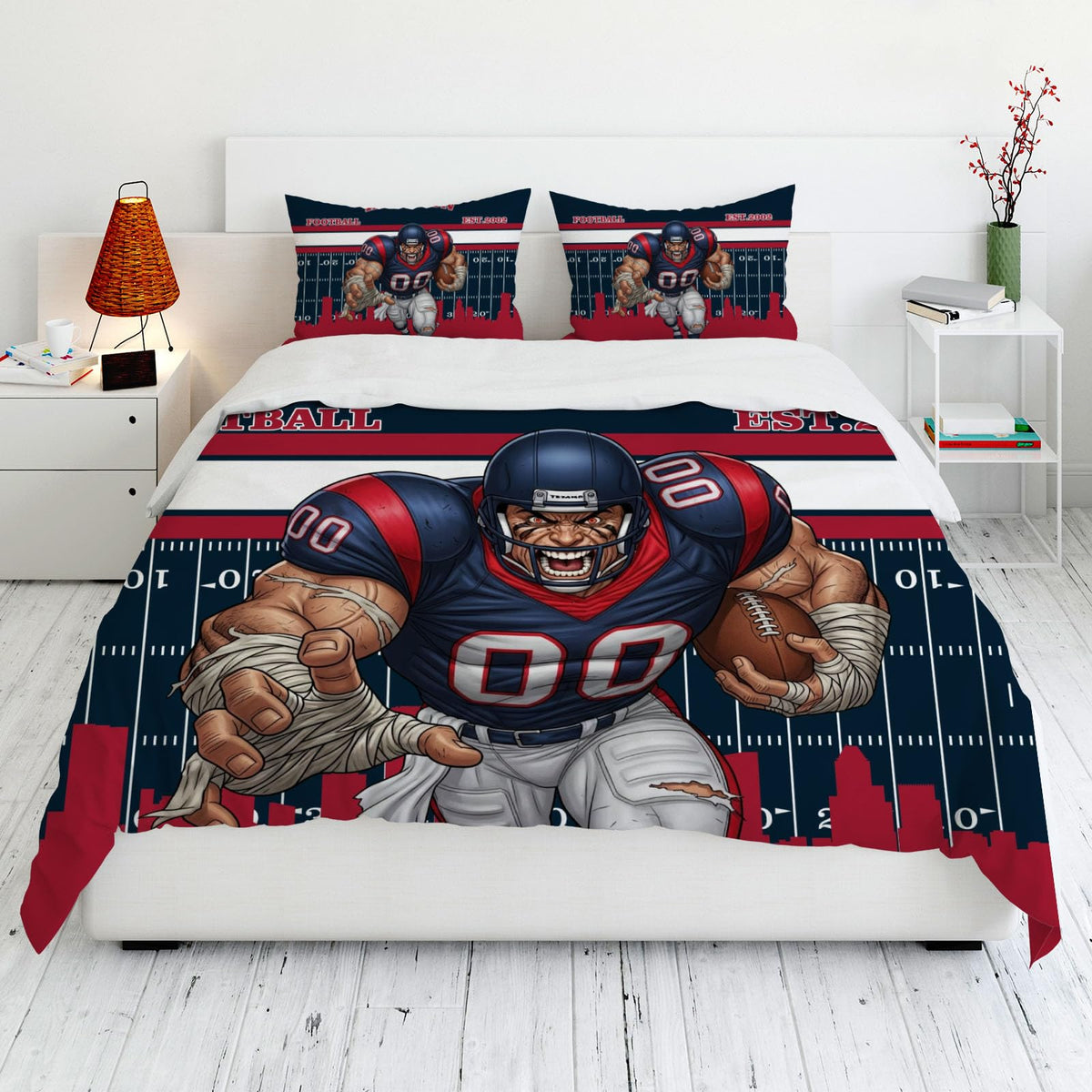 Allenjoy Houston American Football Dark Blue Spirit Comforter Set with 1 Pillowcase for Men Boys Fans Son Husband Bedroom Nursery Bedding Room Decor, Machine Washable, Twin Size
