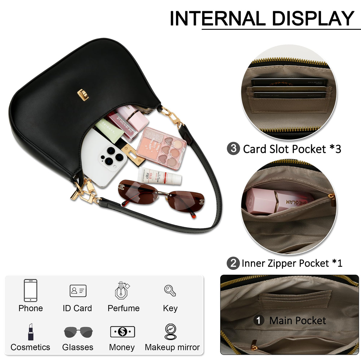 KKXIU Shoulder Bag for Women Cute Hobo Handbag and Vegan Leather Retro Small Clutch Purse with Zipper Closure